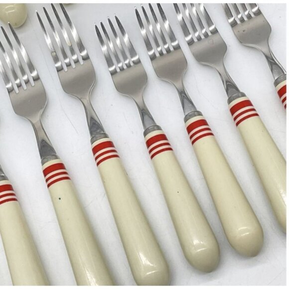 17 pc Ralph Laren Stainless Flatware Cafe Stripe-Red - Picture 4 of 5